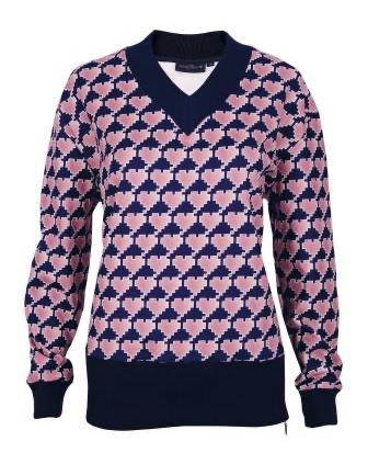 Cherie Collection V-Fleece Hearts Pullover Navy