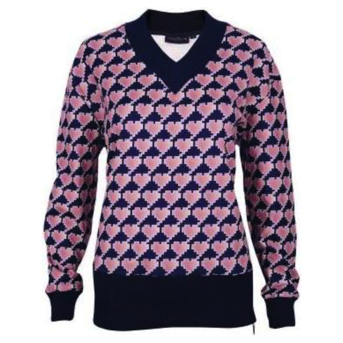 Cherie Collection V-Fleece Hearts Pullover Navy